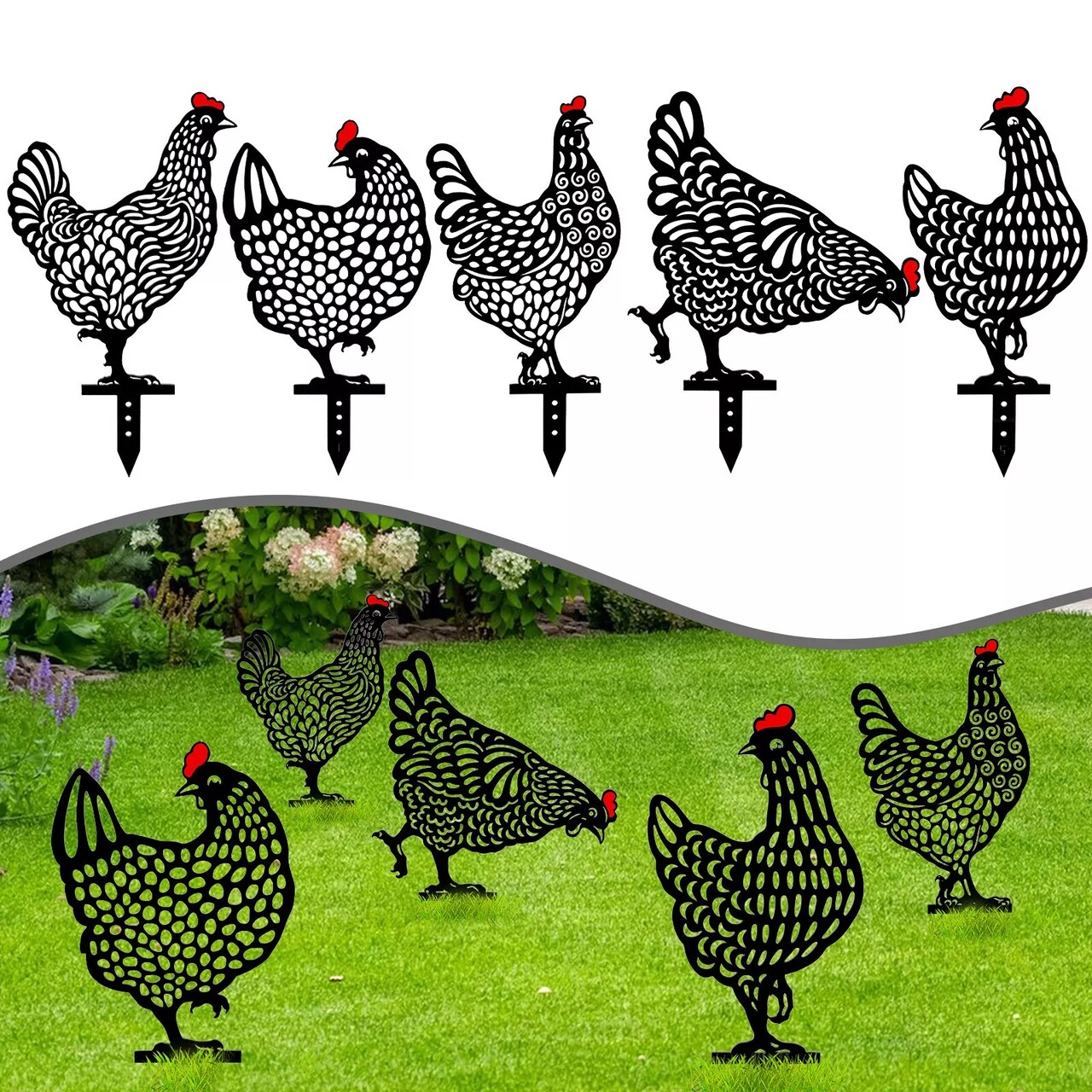 5Pcs Hen Chicken Statue Outdoor Garden Acrylic Ornament Yard Art Sculpture Decor